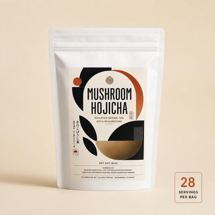 Mushroom matcha bag showing 28 servings per bag