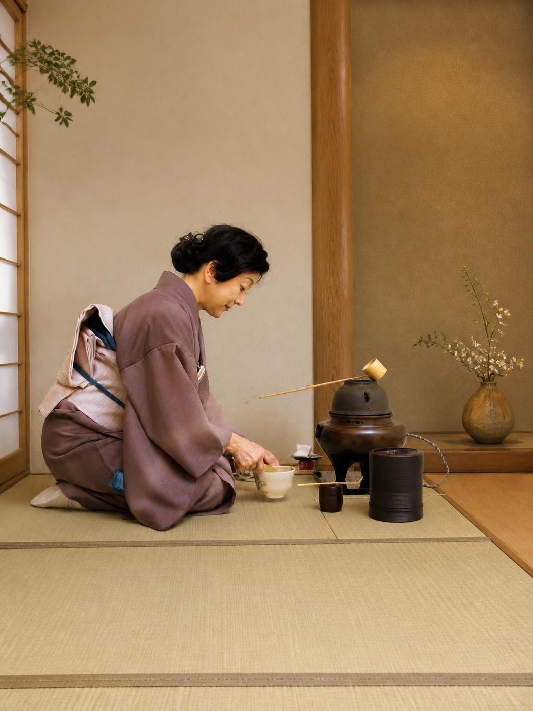 Preparing matcha in a traditional Japanese tea ceremony