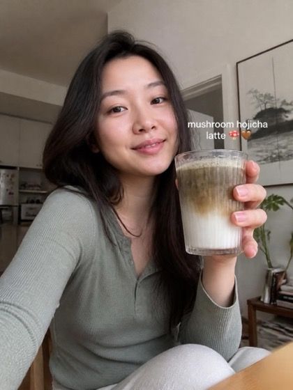 Mushroom tea blend prepared as a daily matcha ritual