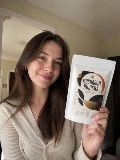Customer photo of a mushroom tea blend made with stone-milled Japanese tea powder